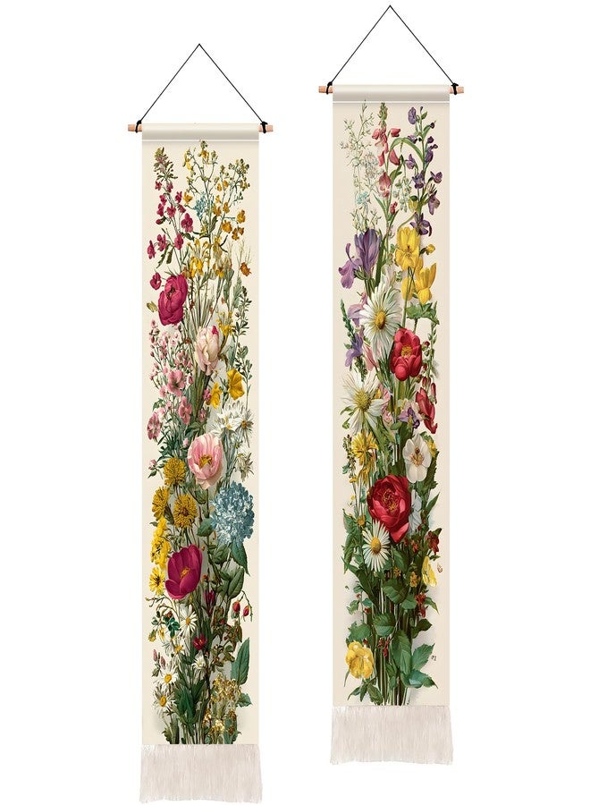 BVBOX 2 PCS Vertical Floral Tapestry, Long Vertical Wall Hanging Black Tassel Tapestries Home Decor for Living Room, Bedroom - Image 1